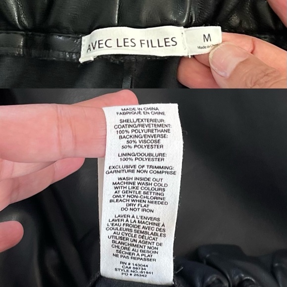 Avec Les Filles Faux Leather Paperbag Pants Belted Black Cropped M EUC - Picture 5 of 7